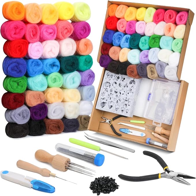 Mayboos Needle Felting Starter Kit, Wool Roving 40 Colors Set, Wool Felt Tools by Mayboos