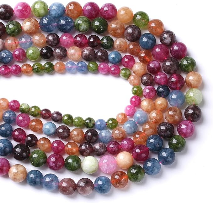 60pcs 6mm Natural Colorful Tourmaline Jade Stone Beads Round Loose Crystal Healing Energy Beads for Jewelry Making DIY Bracelet Necklace Earrings 15" (6mm, Colorful Tourmaline)