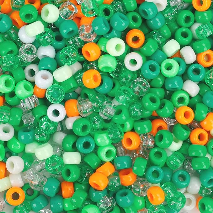 1100 Pcs Mixed Green White Orange Plastic Cylindrical, Round Pony Beads by anpiwshjo