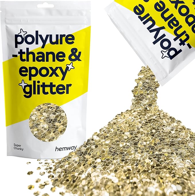 Hemway Glitter for Resin 100g Champagne Gold Metallic Crystals for Epoxy Craft Super Chunky Flakes Tumblers Wax Melt