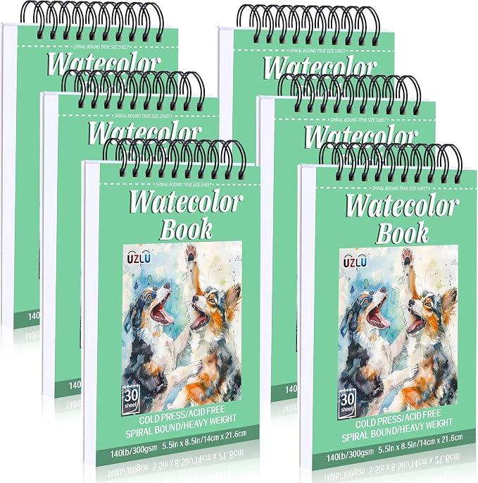 UZLU 6 Pack Watercolor Paper Pads, 5.5 x 8.5 Inch, 180 Sheets Total | 140 by UZLUbuywithconfidence