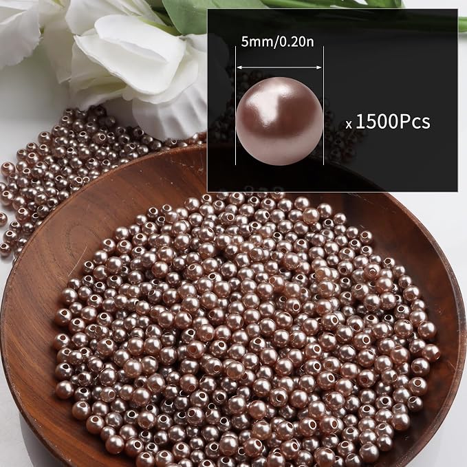 1500pcs Coffee 5mm Pearl Beads - Image 2