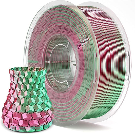 ELEGOO Silk PLA 3D Printer Filament 1.75mm Dual Color Green Red 1KG, Shiny Multicolor 3D Printing Filament Accuracy +/- 0.05mm, 1kg Spool(2.2lbs) Fits for Most FDM 3D Printers