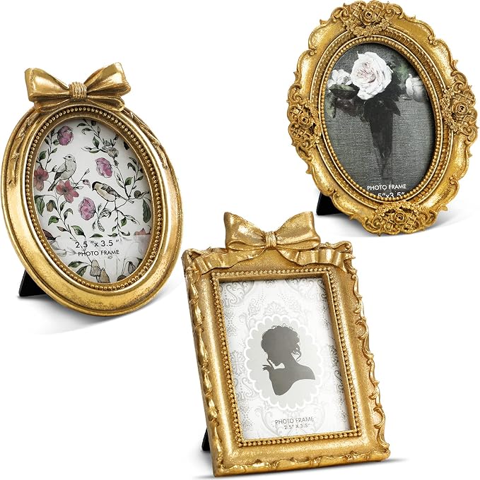 Vicenpal 3 Pcs Tiny Picture Ornate Frames 2.5 x 3.5 Inch Small Vintage Oval by Vicenpal