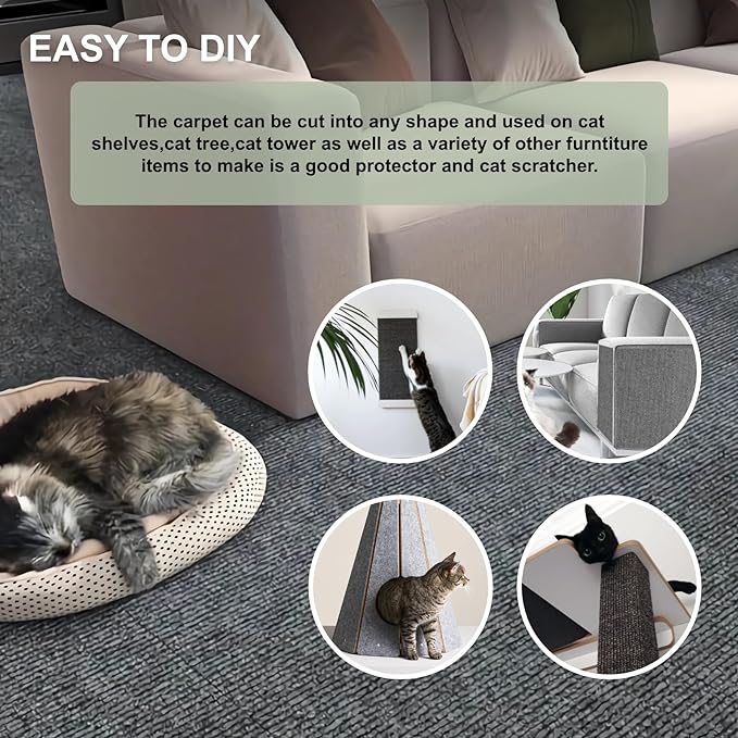 Cat Scratching Carpet Mat, Self-Adhesive Trimmable Cat Climbing Post Covered - Image 5