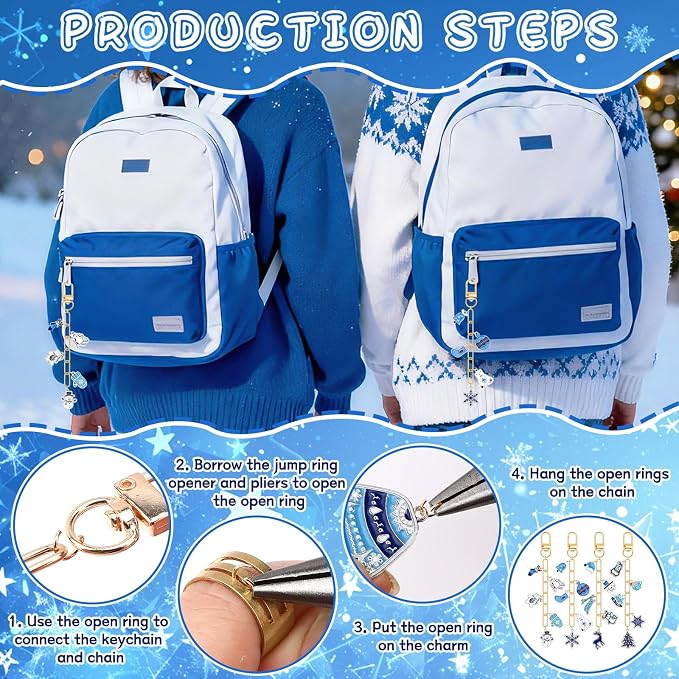 AUGSUN 189Pcs Christmas Winter Keychain Making Kit Holiday Keychain Craft | - Image 3