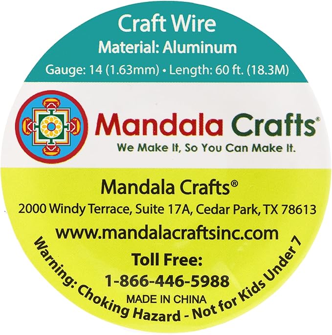 Mandala Crafts 14 Gauge Anodized Aluminum Craft Wire for Jewelry Making - 60 FT Colored Flexible Light Gold Wire - Bendable for Bonsai Armature Crafting Sculpting