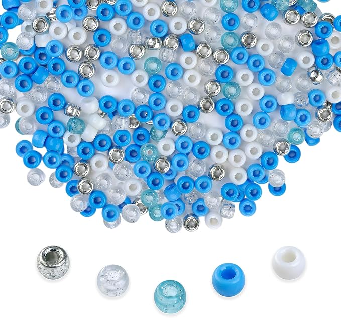 1000PCS 6x9mm Blue and White Pony Beads, Kandi Beads - Image 2