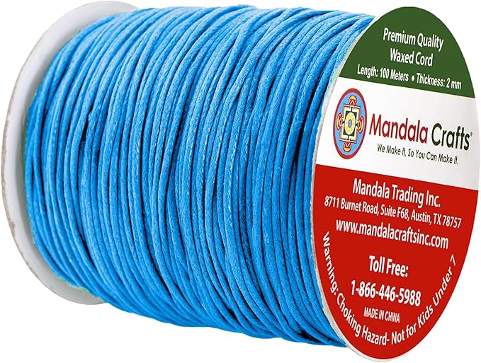 Mandala Crafts 2mm 109 Yards Sky Blue Cotton Waxed Cord for Jewelry Making Bracelet Cord Waxed String - Beading String Thread Jewelry Cords for Necklaces String