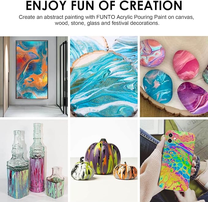 Funto Acrylic Pouring Paint Set, 36 Bottles, with Silicone Oil, High Flow, Pre-Mixed, Art Supplies for Pouring on Canvas, Glass, Wood, Tile, Rocks