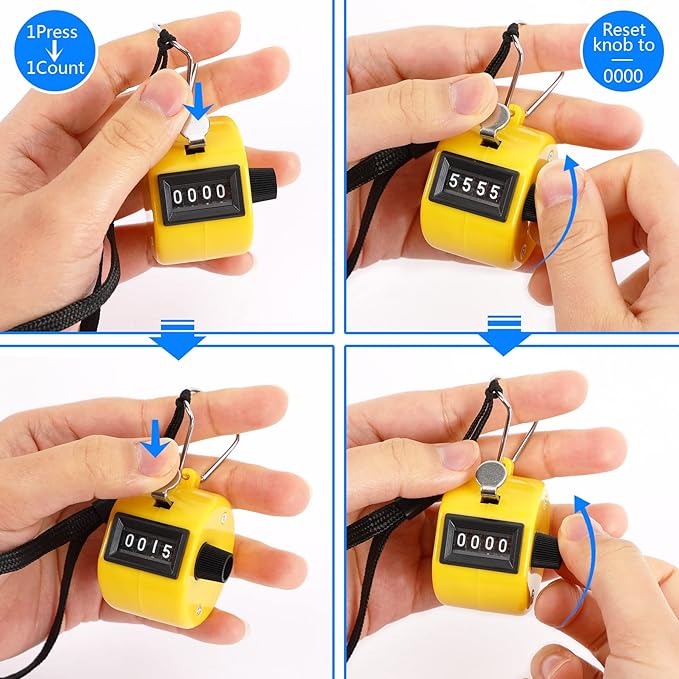 Handheld Mechanical Counter Clicker, 5 Pcs 4-Digital Number Tally Click Counter for School Event Golf Sports Office Stadium