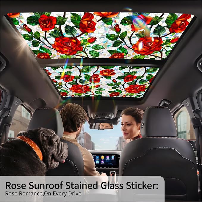 Bloss Rose Stained Glass Windows Film, 23.6x78.7inch 3D Flower Privacy Window - Image 3