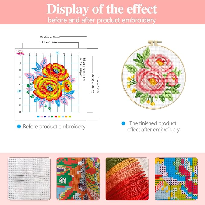 Zhenqing Pink Peony Cross Stitch Kit - Image 3
