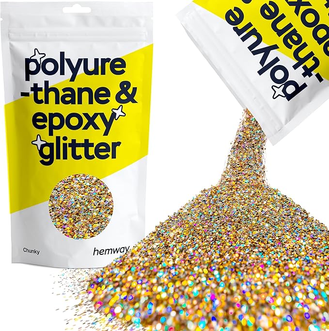 Hemway Polyurethane & Epoxy Resin Glitter 100g / 3.5oz Metallic Crystal Flake Additive for Flooring Jewelry Tumblers Glass Pigment - Chunky (1/40" 0.025" 0.6mm) - Gold Silver Holographic
