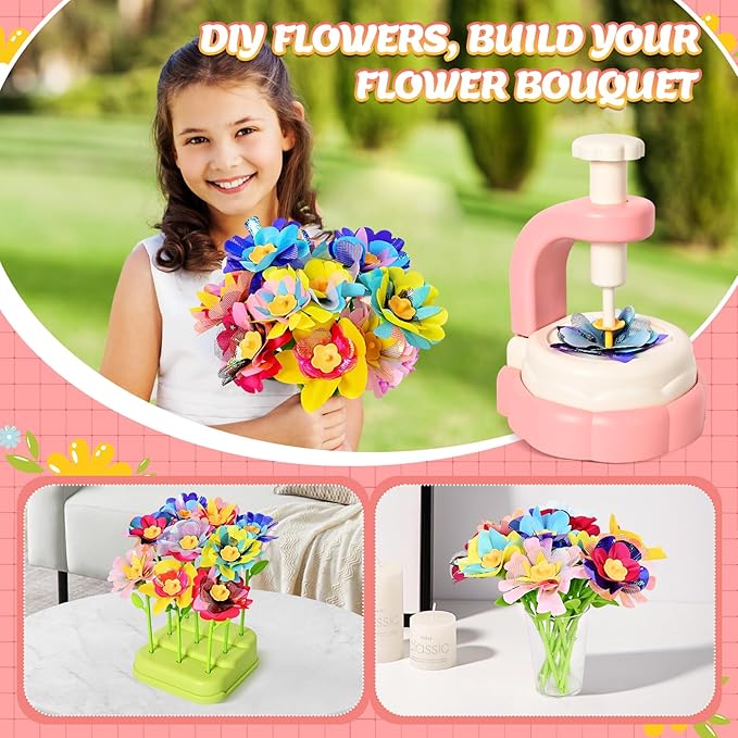 Fabric Flower Bouquets Toys - Arts & Crafts for Kids,Educational Toys for 4 5 6+ Year Old Girls,DIY Toddler Craft Kits for Girls Ages 4-6,Build Your Flower Bouquet, Ideas Birthday Gifts for Girl