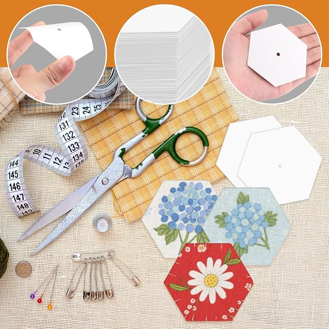 480 PCS Hexagon Piecing Paper Templates, 1.5" White Paper templates, Quilting - Image 3