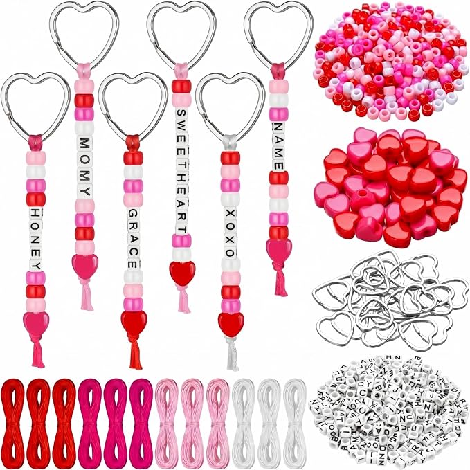 Landical 564 Pcs Mother's Day Keychain Craft DIY Heart Bead Keychain Making Kit by Landical