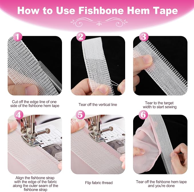 4 Yards Hemming Guide for Sewing, Fishbone Tape for Narrow Hem and Curved Hem - Image 4