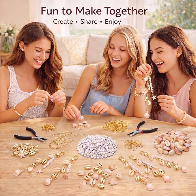 CraftyDream 558 Pcs Seashell Keychain Making Kit DIY Beach Charms Ocean Craft - Image 2