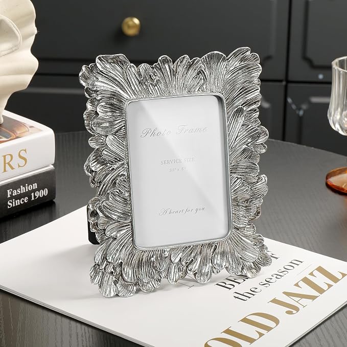 Cuspin Silver Picture Frame 3.5x5 Small Frame, Vintage Silver Palm Leaves - Image 3