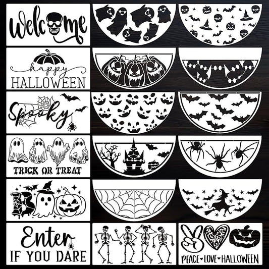 Halloween Stencils 12” Halloween Stencil Skeleton Trick or Treat Boo Templates for Porch Hanger Door Mats Wood Sign Shirts