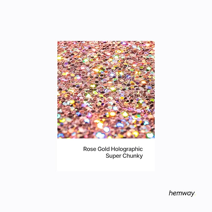 Hemway Glitter for Resin 100g Rose Gold Holographic Metallic Crystals for Epoxy Craft Super Chunky Flakes Tumblers Wax Melt
