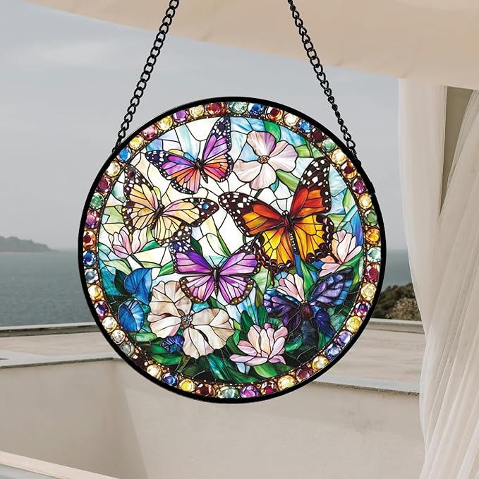 DASTOLL Stained Glass Window Hanging, Colorful Butterfly Suncatcher - Image 3