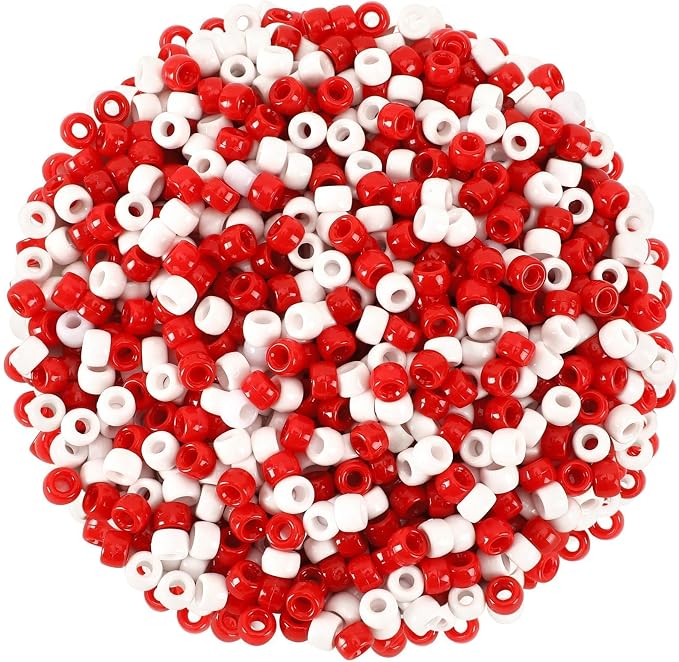 UPINS 1200Pcs Red White Pony Beads, Valentine's Day Pony Beads Bulk by UPINS