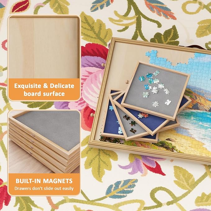 1500 Pcs Adjustable Jigsaw Puzzle Board with Drawers and Cover, 33.3"x24.3" Rotating Puzzle Table with Lazy Susan, Frame for Wall Art Display