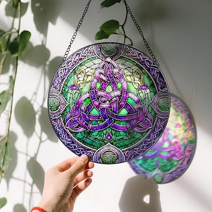 Stained Glass Window Hanging, LAOWEIKI 8'' Celtic Knot Suncatcher, Stained - Image 3