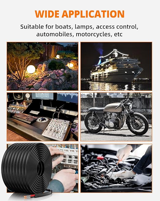10 Gauge Wire, 10 AWG 2 Conductor Electrical Wire, Flexible/Oxygen-Free Tinned Copper/Stranded PVC 10/2 Cord for Automotive, Marine, LED Strips, Solar, RV, Lighting (50FT)
