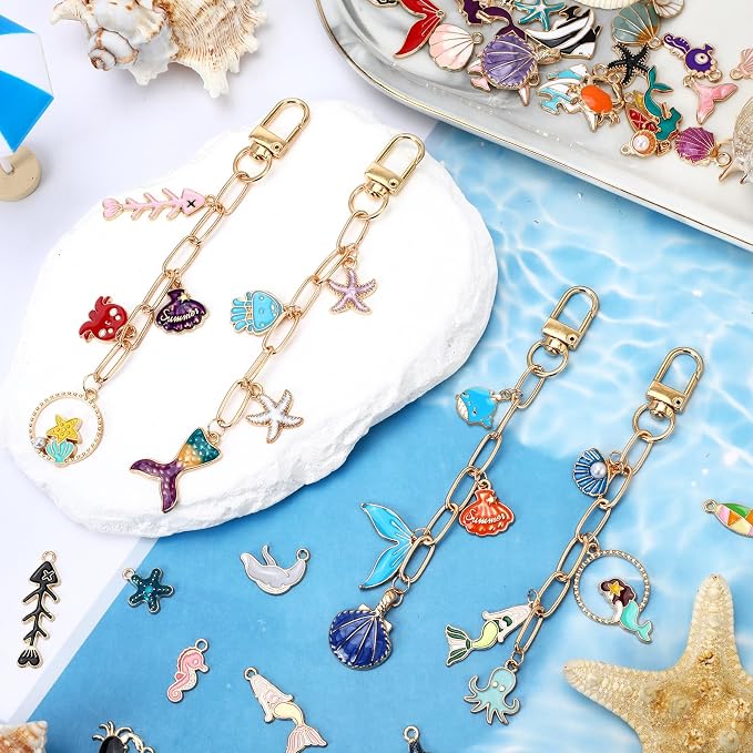 AUGSUN 189Pcs Ocean Keychain Making Kit Summer Beach DIY Keychain Craft | Under - Image 7