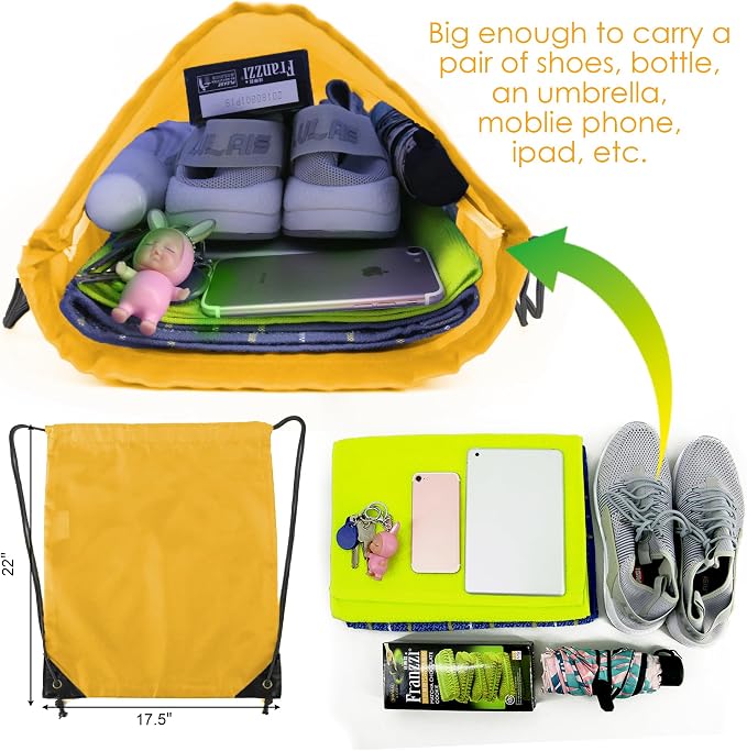 BeeGreen Yellow Drawstring Backpack Bags Bulk 2 Pack X-Large 22.4" L x 17.5" W - Image 2