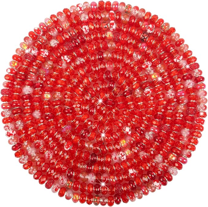Large Hole Beads Spacer Beads Red Assorted European Craft Big Beads Large Hole by BRACELETMAKINGKIT