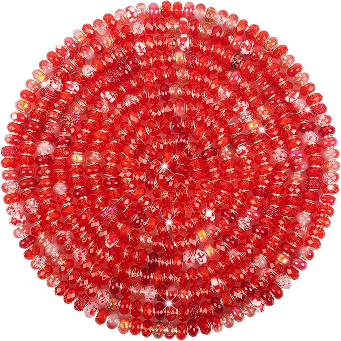 150Pcs Large Hole Beads Spacer Beads Red Assorted European Craft Big Beads by BRACELETMAKINGKIT