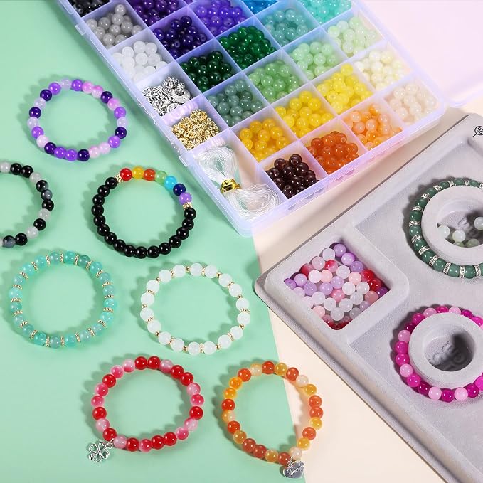 Funtopia 8mm Glass Beads for Bracelets, Crystal Beads for Jewelry Making | - Image 2