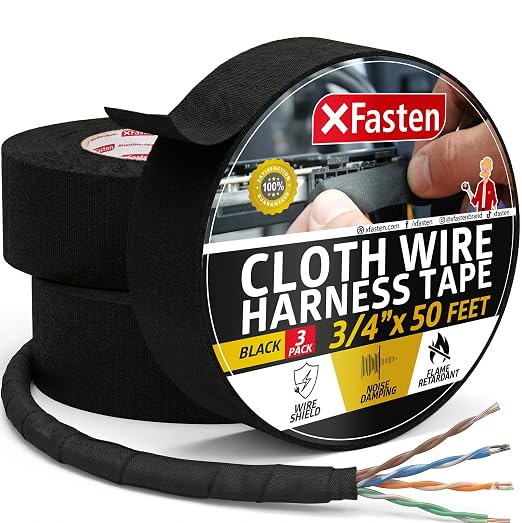 XFasten Wire Harness Tape, 3/4-Inch x 50-Foot, High Temp Wiring Loom Harness by XFasten