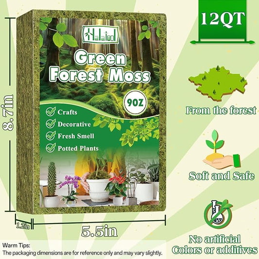 Halatool 9OZ Green Moss for Potted Plants, 12QT Orchid Moss Potting Mix, Forest Moss for Indoor Plants, Indoor Potting Plant Moss for Repotting Terrariums Garden Reptiles