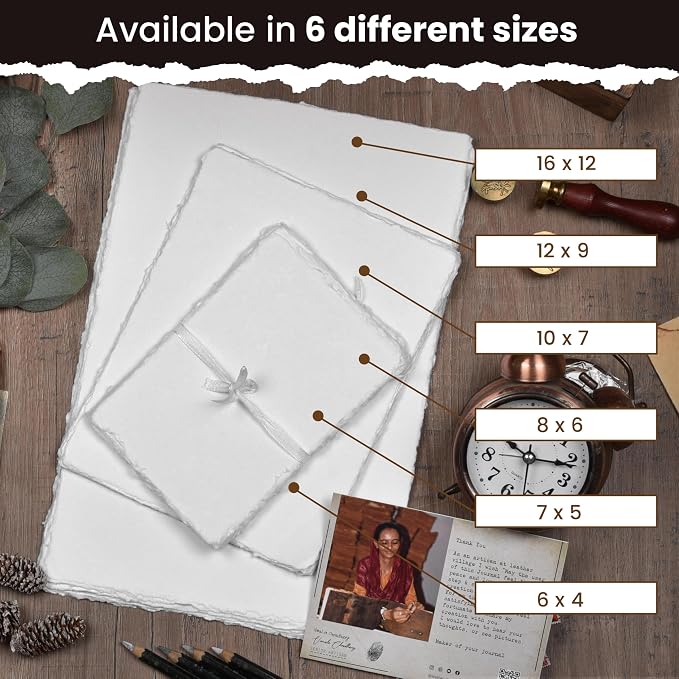 LEATHER VILLAGE Offwhite Deckled Edge Handmade Watercolor Paper 4x6 | 50 Sheets - Image 8