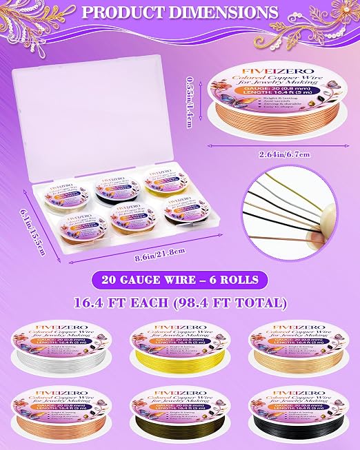 FIVEIZERO 6 Rolls Colored Copper Wire - Image 2