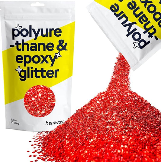Hemway Polyurethane & Epoxy Resin Glitter 100g / 3.5oz Metallic Crystal Flake Additive for Flooring Jewelry Tumblers Glass Pigment - Extra Chunky (1/24" 0.040" 1mm) - Red