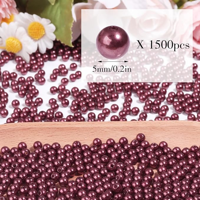 1500pcs Wine Red 5mm Pearl Beads - Image 2