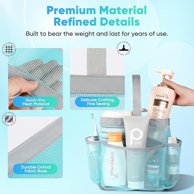 EUDELE Mesh Shower Caddy Portable, 8-Pocket Large Capacity, Quick Dry, Easy - Image 3