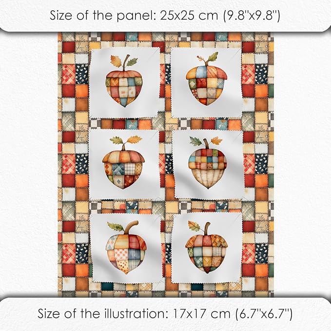 Patchwork Acorn Cotton Fabric Panel – 6 Designs + Bonus Sheet 29.5×19.6 inch - Image 6