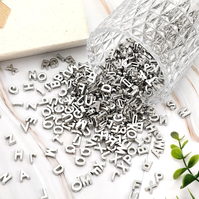 Augshy 700Pcs Silver Large Alphabet Letter Beads - Image 3