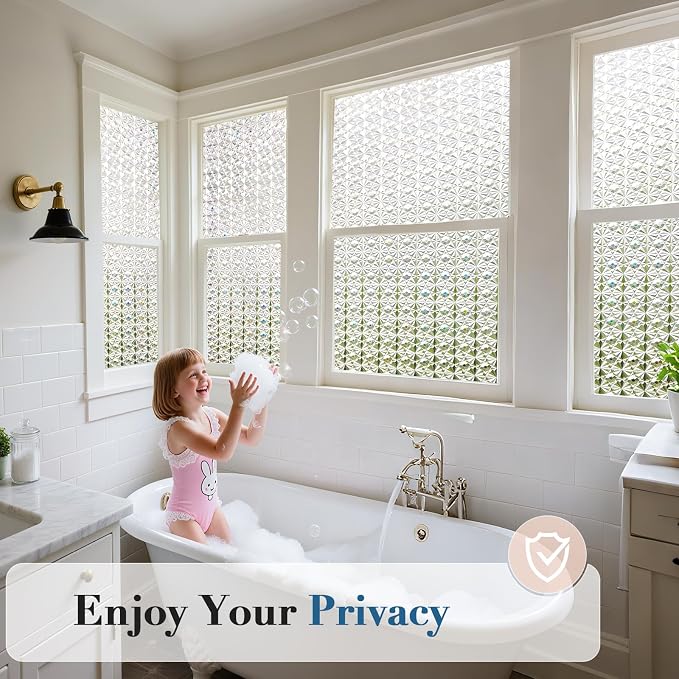 Windimiley Frosted Glass Window Privacy Film, 3D Diamond, 35.4" x 157.4" | - Image 9