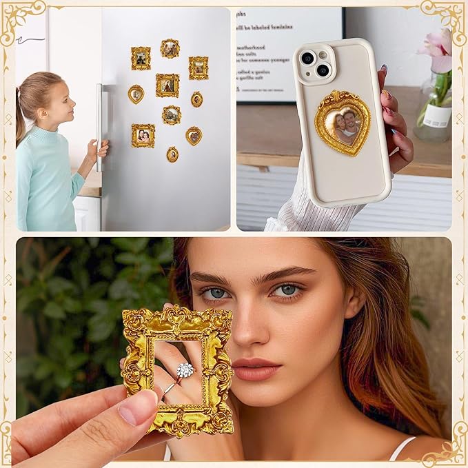 15 PCS Mini Vintage Frames, Tiny Resin Antique Frames, Small Gold picture photo - Image 6