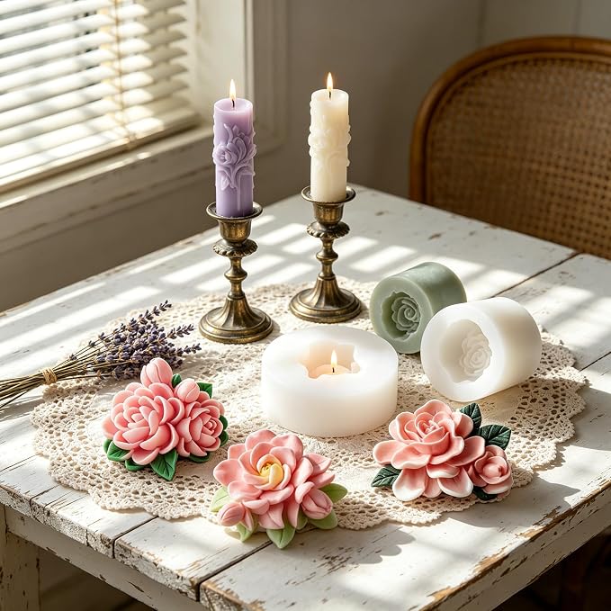 4 Pcs 3D Flower Candle Silicone Molds, Gardenia Shape - Image 3