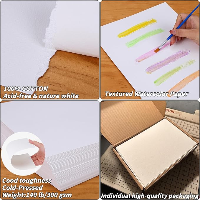 300 Sheets Cotton Watercolor Paper Bulk -140LB/300GSM Art Paper-9 x 12 inch - Image 3