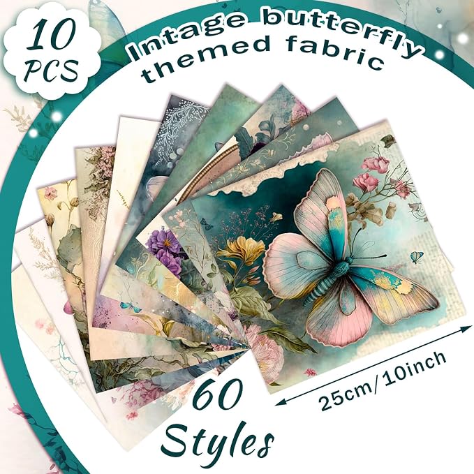HunnmingRe 20 Pcs 10''x10'' Vintage Butterfly Quilting Fabric Square Spring - Image 2